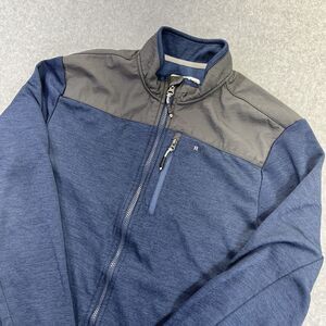 ORVIS Mens Medium M Bonded Mesh Fleece Full Zip Jacket Blue Gray Textured READ